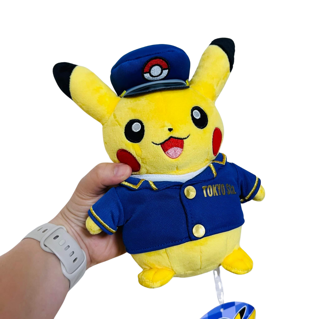 Collectible Pokémon plush toy - Stationmaster Pikachu in Tokyo Station attire