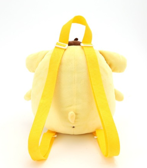 Adorable Sanrio Pompompurin backpack showcasing 3D ears and a cuddly design, ideal for Pompompurin plushie collectors.