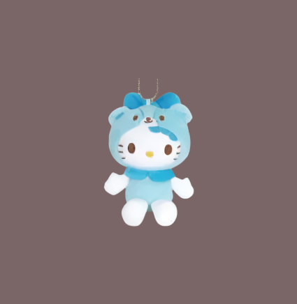 Adorable blue Hello Kitty Tiny Chum mascot adds a pop of kawaii joy to bags, desks, or collections with Sanrio authenticity.