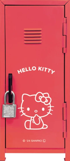 Compact Hello Kitty locker in classic red, ideal for storing personal items and stationery, pre-order by July 31 for August 2024 release.