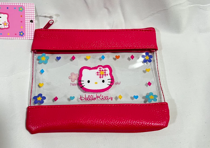 Hello Kitty Retro Transparent Flat Pouch in Red - Perfect for storing essentials with cute Sanrio style!