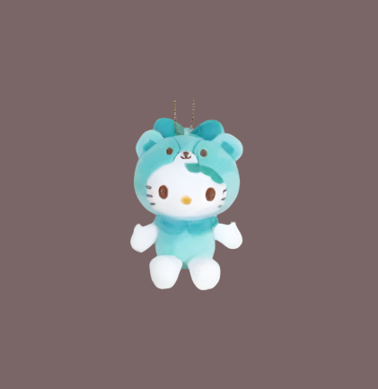 Hello Kitty Tiny Chum Transformation mascot in mint green, crafted with durable polyester for lasting cuteness and charm."