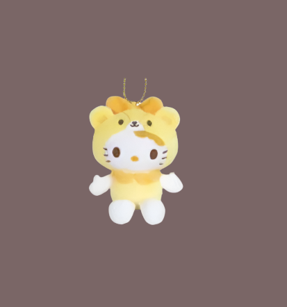 "Hello Kitty Yellow Tiny Chum Transformation mascot in playful colors, perfect for keychain, collectible, or home decor for Sanrio fans."