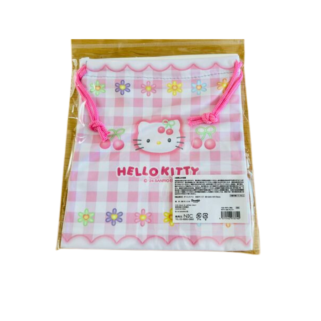 Hello Kitty cherry bag on display with other Sanrio merch.
