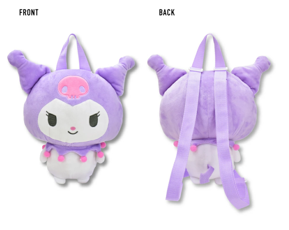 Kawaii Kuromi plush backpack with adjustable straps, featuring 3D ears and devilish details, perfect for Sanrio lovers.