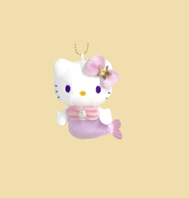 Purple Hello Kitty Mermaid mascot blending Sanrio style with a whimsical mermaid theme, great for keychains or decoration.