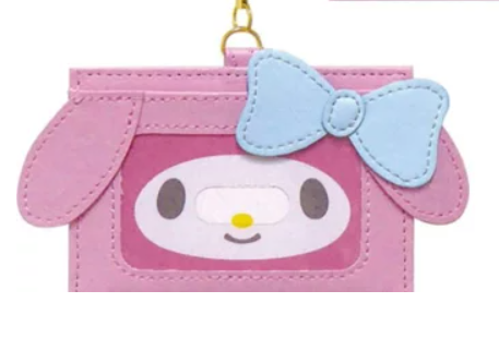 Side Angle of the My Melody Card Case Stretchable My Melody card holder showcasing its durable PU material and functional design.