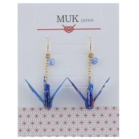 Blue Yuzen Washi Paper Crane Earrings - TokuDeals