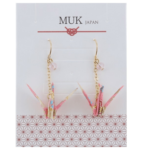 Pink Yuzen Washi Paper Crane Earrings - TokuDeals