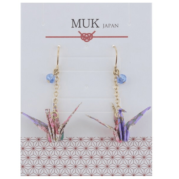 Purple Yuzen Washi Paper Crane Earrings - TokuDeals