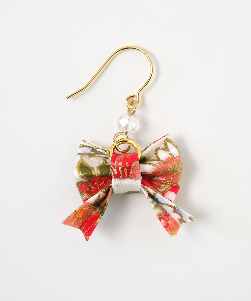 White Japanese style Yuzen washi paper ribbon earrings - TokuDeals