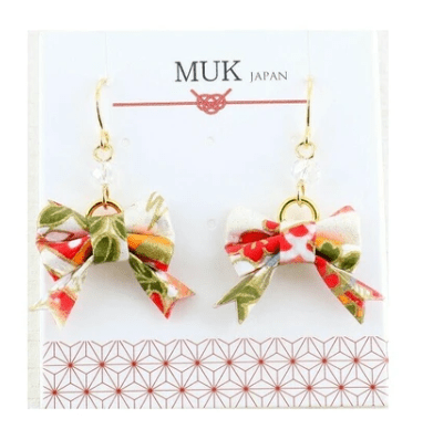 White Japanese style Yuzen washi paper ribbon earrings - TokuDeals
