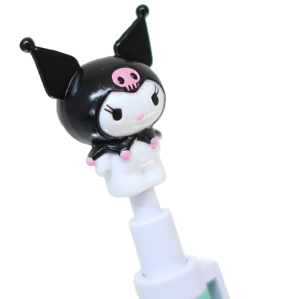 Close-up of Kuromi ballpoint pen featuring kawaii design and lightweight build, perfect for journaling or doodling.