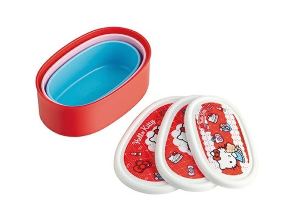 Cute Hello Kitty storage set with antibacterial design, including 3 nesting containers for easy, compact storage and practical use.