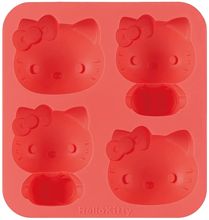Flexible Hello Kitty silicone mold with 4 patterns for baking or freezing desserts, perfect for every Hello Kitty fan.