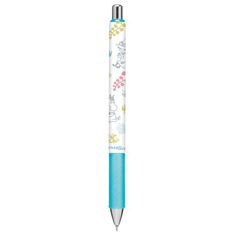 Lightweight EnerGel 0.5mm gel pen with black ink and charming Moomin-themed design, perfect for journaling and crafting