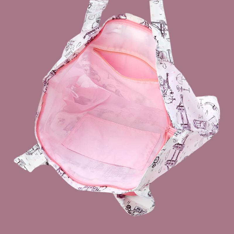 Lightweight Hello Kitty foldable tote bag with roomy interior, ideal for travel and shopping outings