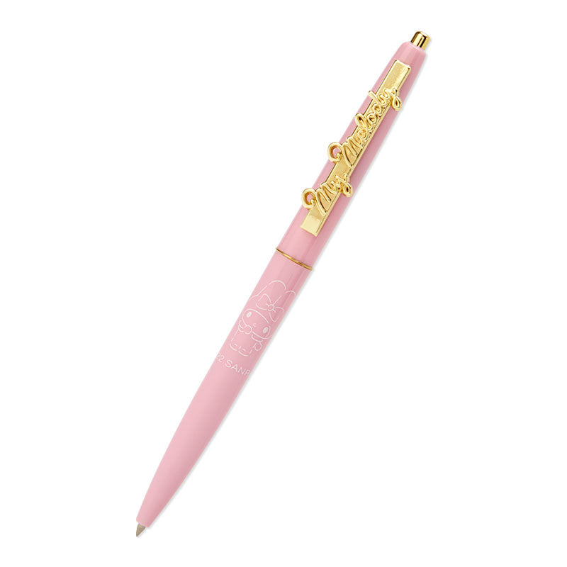 Pastel pink My Melody ballpoint pen with gold clip accent, perfect for writing notes and adding kawaii charm to your day