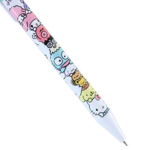 Set of three Sanrio mascot ballpoint pens with pastel barrels, black ink, and kawaii PVC toppers for writing fun and creativity.