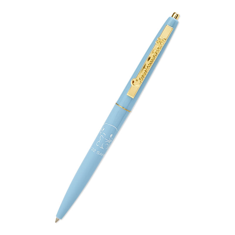 Soft blue Cinnamoroll ballpoint pen with gold accents, blending kawaii charm and smooth functionality for daily writing