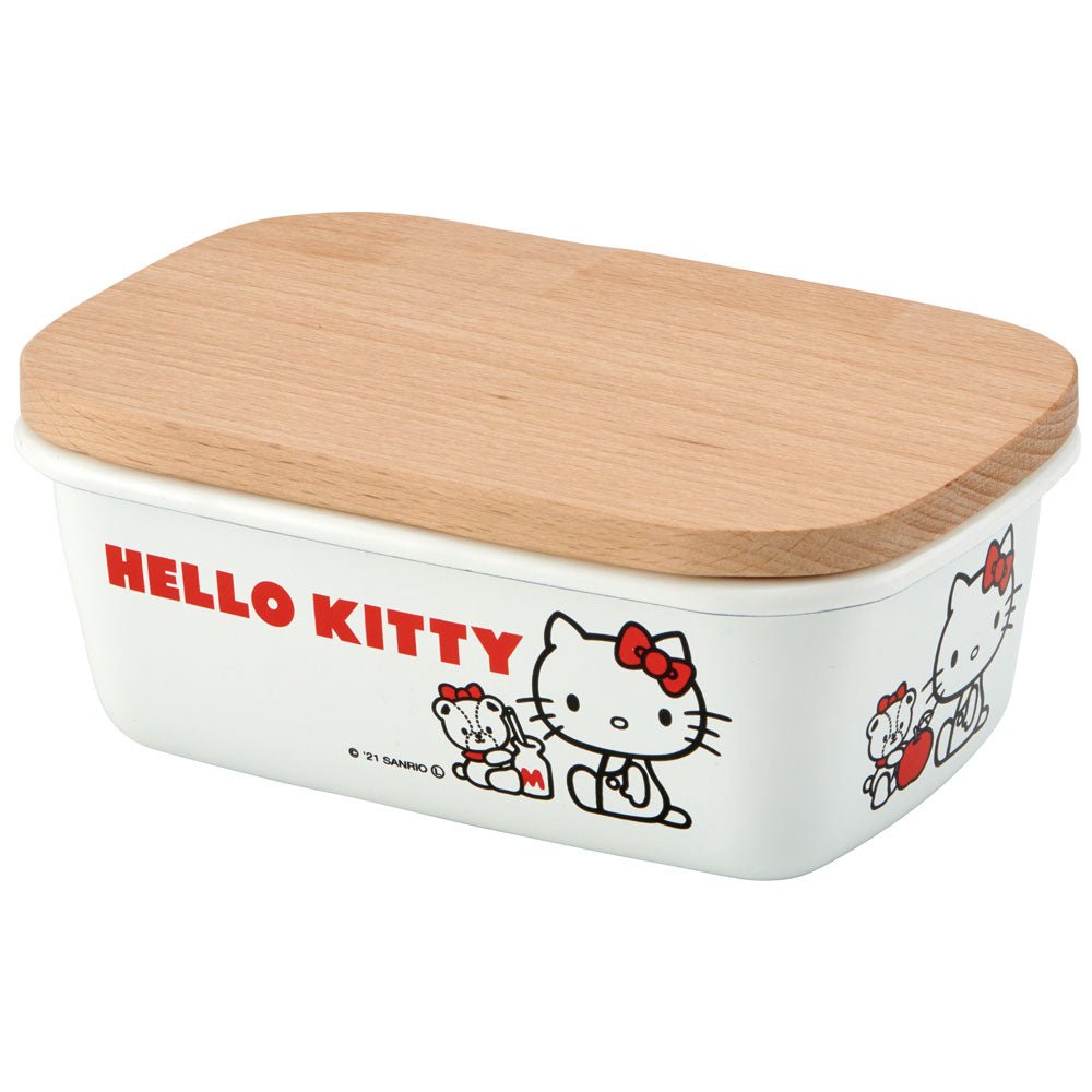 ENBT5 Enamel Butter Case with Wooden Lid [Hello Kitty & Tiny Chum] - TokuDeals