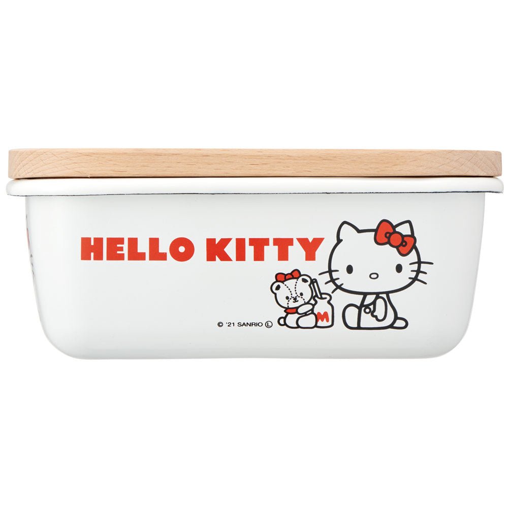 ENBT5 Enamel Butter Case with Wooden Lid [Hello Kitty & Tiny Chum] - TokuDeals